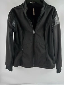 Fabletics Jacket Women Size Medium Athleisure Black Performance leather trim - Picture 1 of 11