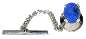 Lapis Lazuli Oval 9x7 Cabochon Gemstone Sterling Silver Tie Tack ESTT137/112823 - Picture 1 of 2