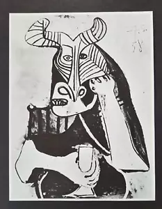Pablo Picasso Horned Figure Holding A Glass Mounted Offset b/w Lithograph 1972 - Picture 1 of 5