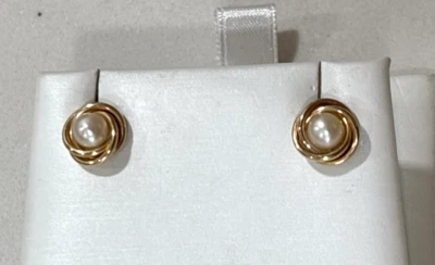 Preciosos pendientes vintage de oro amarillo de 14k de 6 mm con chaqueta remolino.  2g Foto 1 de 4