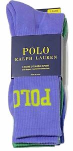 Polo Ralph Lauren Classic Sport 3-Pair Men's Crew Socks Lavender/Green/Blue