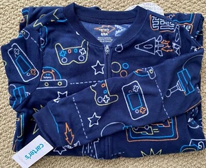 Carter's Boys 6 One Piece Fleece PJs Pajama Blue Gamer NWT Footed Sleeper - Picture 1 of 2