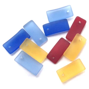 SALE Destash Mixed 22x10mm Curved Rectangle Ocean Beach Sea Glass Frosted Charms - Picture 1 of 2