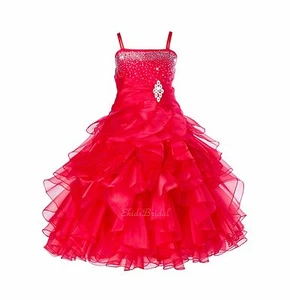 Organza Pleated Ruffled Flower Girl Dresses Bridesmaid Wedding Birthday Pageant  - Picture 1 of 24