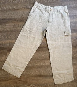 Perry Ellis Sandstone 100% Leinen Cargo Hose 34/29 Lagenlook Beachy Vacay Boho - Bild 1 von 10