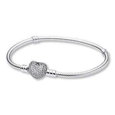 Pandora Sparkling Heart & Snake Chain Bracelet - Sterling Silver, 16cm - Image 1 of 2