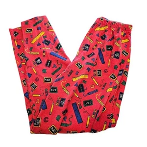 Vintage 1980s Hang Ten Kids Sz L School Print Pants Alphabet Ruler Crayon Etc - Picture 1 of 4
