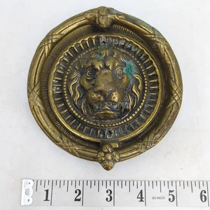 Vintage 70s LION HEAD Door Knocker Solid Brass Architectural Salvage - Picture 1 of 7