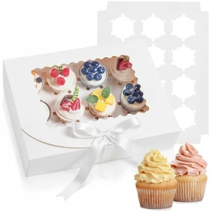 20 Pack White Cupcake Boxes with Window and Ribbon, 12 Count Food Grade Cupca... - Bild 1 von 1
