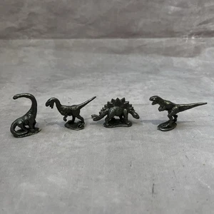 Vintage 4x Metal Dinosaur Figures Heavy Small T-Rex Stegosaurus - Picture 1 of 6