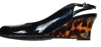 Босоножки Gucci черные лакированная кожа черепаховый каблук с открытым носком на танкетке — 5B - Изображение 1 из 4