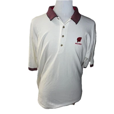 Talla XL - Polo para hombre de la Universidad de Wisconsin de Antigua - Blanco  Foto 1 de 4