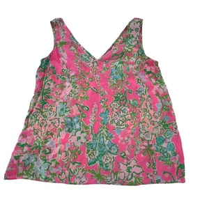 Lilly Pulitzer Pink Floral Silk V Neck Sleeveless Tank Top Womens XS - Picture 1 of 8