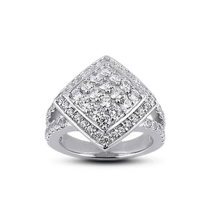 1 1/2ct F VS1 Diamanti Tondi Certificati Naturali 950 Plat. Anello destro Halo - Foto 1 di 3