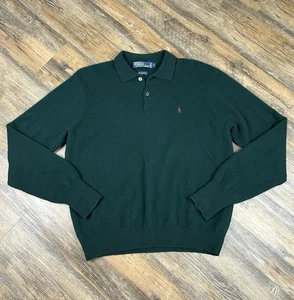 Polo Ralph Lauren Pullover Herren L Lammwolle Grün Kragen Strick Pony Vintage - Bild 1 von 11