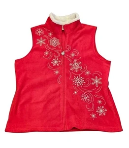 Breckenridge Vintage Vest Women Large Red Fleece Embroidered Snowflake Full Zip - Picture 1 of 8