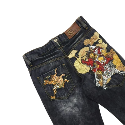 Pantalon jean vintage OSAKA Big Train Takahashi broderie japonaise noir... - Photo 1/4