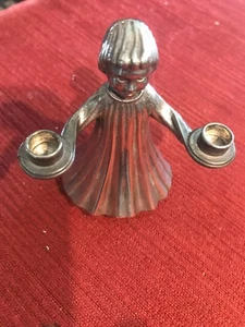 Mini Candelabro Vintage Coro Niña Alter Boy Plato Plateado Italia Navidad 3" - Imagen 1 de 2
