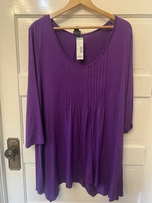 Top túnica tejida Covington mujer talla 3X mangas 3/4 pintuck frontal cuello redondo púrpura Foto 1 de 4