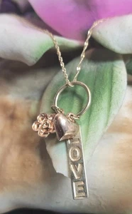 Love Heart Flower Ring Pendant 10K Solid Yellow & Rose Gold Pendant & 20" Chain - Picture 1 of 11