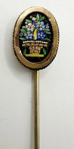 Vtg Victorian Micro Mosaic Stick Pin Colorful Floral Basket Rare - Picture 1 of 12