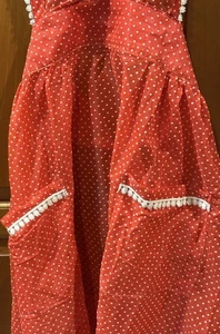 Vintage hausgemachte Weihnachtslätzchen zum Binden halbtransparent Schürze weiße Punkte & Blumenborte - Bild 1 von 6