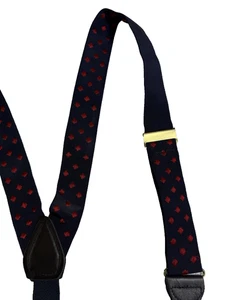 Classic England Suspenders Navy Red Dot Cotton Blend Faux Leather Brass - Picture 1 of 6