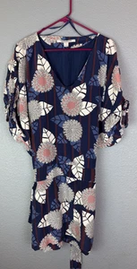 Diane von Furstenberg Dress Womens 4 Blue Pink Floral Silk Belted Short Sleeve - Picture 1 of 14