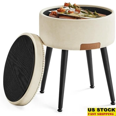Silla tocador otomana de almacenamiento taburete redondo asiento suave patas de acero capacidad 330 lb EE. UU. Foto 1 de 4