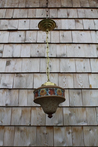 Antique Art Deco Art Nouveau Pendant Light Fixture Great Glass Shade Bellova Cover