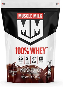 Muscle Milk 100% Whey Protein Powder, Chocolate, 5 Pound, 66 Servings - Picture 1 of 8