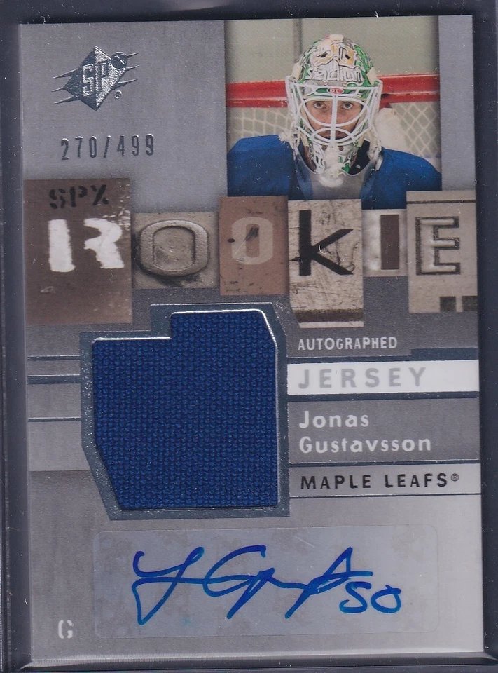 JONAS GUSTAVSSON - 2009 Upper Deck SPx Rookie Auto Patch #176, /499 - Image 1 of 1