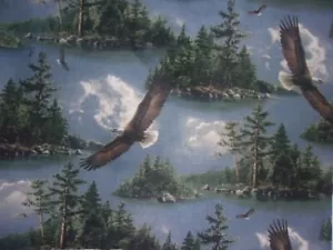 EAGLES IN FLIGHT MAJESTIC VINTAGE COTTON FABRIC 20' X 44" - Picture 1 of 4