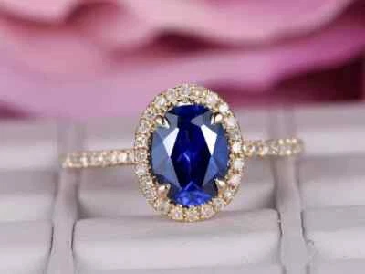 1.29 Ct Real Natural Blue Sapphire & Diamond Engagement Ring 14K Solid Rose Gold - Image 1 of 4