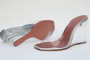Amina Muaddi Lupita Glass PVC Wedge Heels EU 36.5 - US 6.5 - Picture 1 of 12