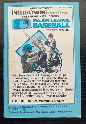 1979 INTELLIVISION MAJOR LEAGUE BASEBALL VIDEO GAME INSTRUSTRUCTION BOOKLET VG - Image 1 of 4