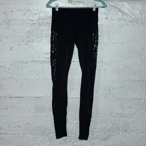 Lululemon Women’s size 4 Faux Leather Trim Black Low Rise Leggings - Picture 1 of 8