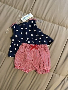2pc. Newborn Baby Girl Patriotic Outfit, Stars & Stripes, Flag, Dress & Bloomers - Picture 1 of 3