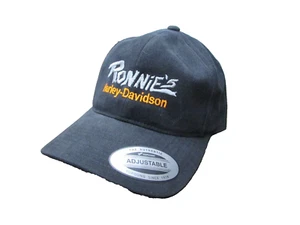 RONNIES HARLEY-DAVIDSON CUSTOM LOGO ADJUSTABLE BALL CAP HAT BLACK HOOK-N-LOOP - Picture 1 of 3