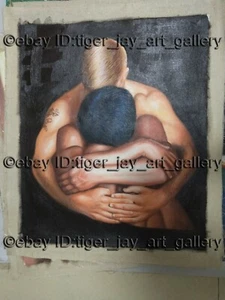 Männliches Paar schwules Interesse nackter nackter Mann Liebe Umarmung Schutz Kunst - Bild 1 von 2