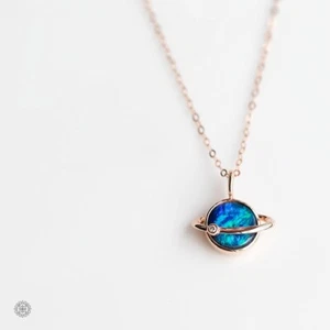 Earth Moon Design Australian Opal & Diamond 18K Rose Gold Pendant Necklace - Picture 1 of 19
