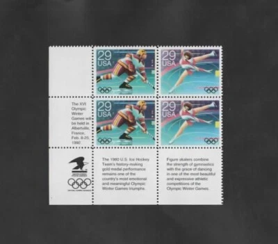 Stamps. USA. 1992 Winter Olympics. .29$. Block of 4. Scott #2611-2612 - Image 1 of 2