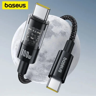 Baseus Transparent 100W Type C Cable For iPhone 15 USB C PD Fast Charging Charge - Image 1 of 4