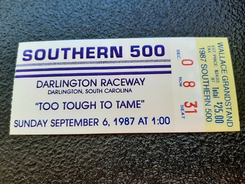 1987 Nascar Darlington Raceway Southern 500 Ticket Stub Dale Earnhardt Win Cover