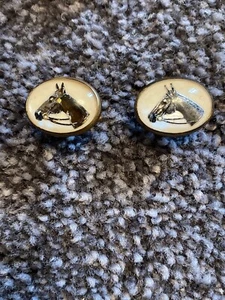 Unique Vintage Brass Tone Cufflinks with Horse Inside Clear Marble - Picture 1 of 9