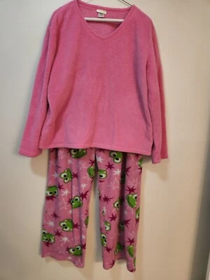 Copelli NY Women’s Pink Frogs Stars Soft Plush Lounge Pajama Sleep Set Large  - Photo 1/4