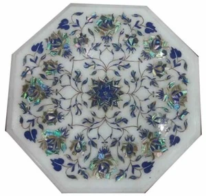 12" Marble side table top pietra dura marquetry handcrafted inlay home decor - Picture 1 of 8