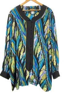 Bob Mackie Womens 100% Silk Tunic Top Feather Print Native Art to Wear Sz 3X NWT - Picture 1 of 13