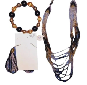 VINTAGE Estate BEADED NECKLACE EARRINGS BRACELET GIFT 3 Pc Set - Picture 1 of 8