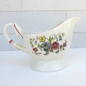 Floral VTG Gravy Boat VERNON KILNS MAY FLOWER Hand-painted Footed Handle USA 50s - Picture 1 of 20